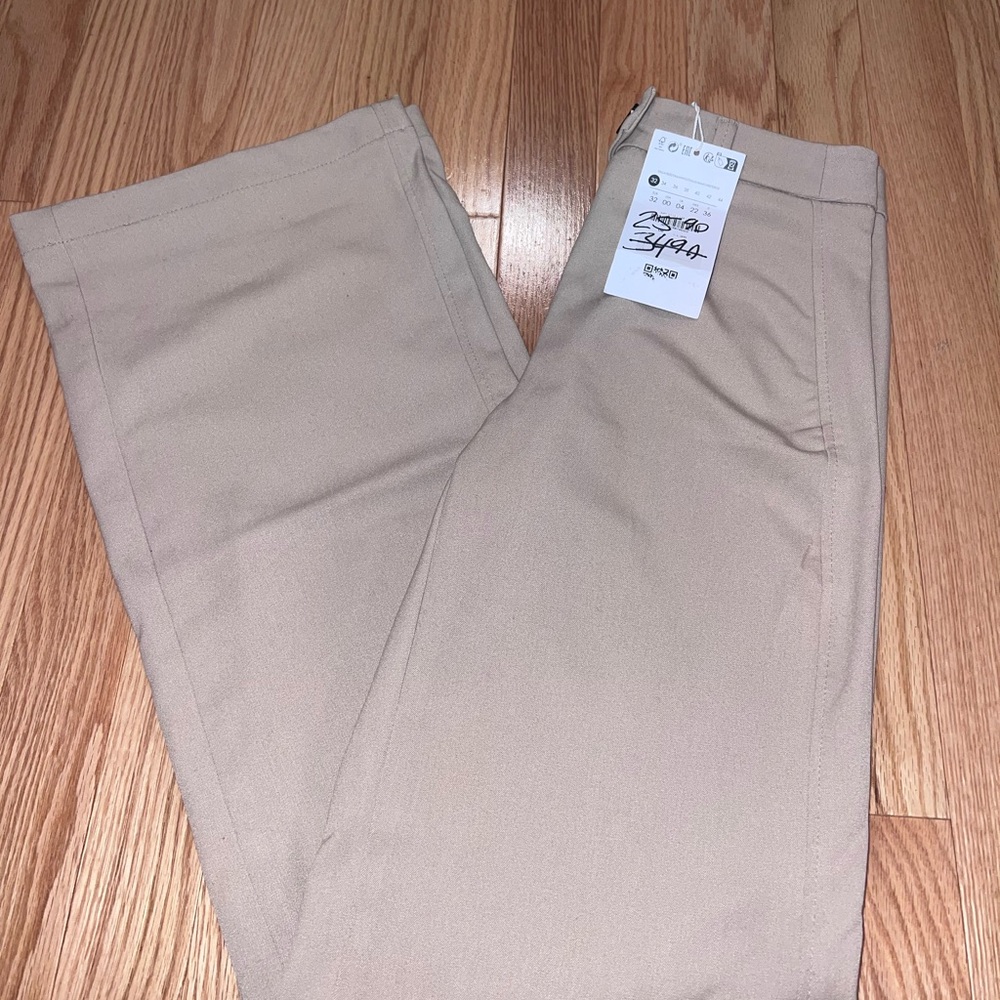 Zara Khaki Dress Pants - Beige Classic Fit